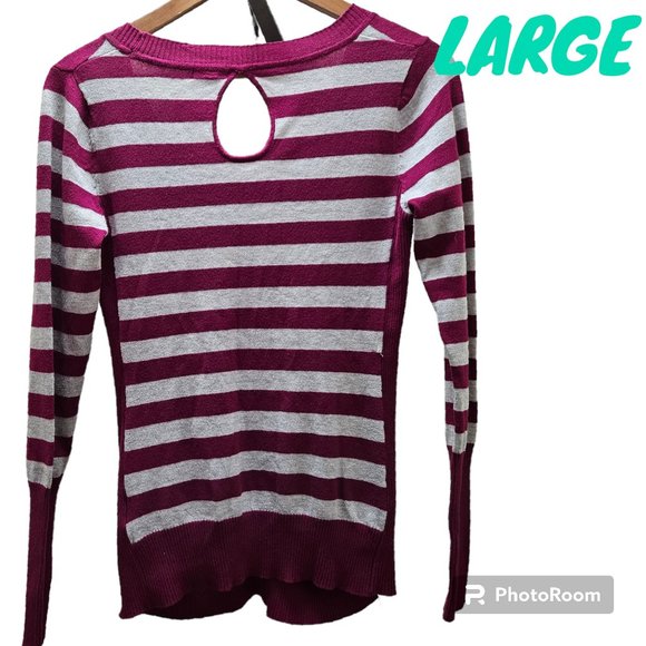 Bongo Junior Large Long Sleeve Stripe Keyhole Sweater Ruching Y2k 90s Preppy - Picture 2 of 8